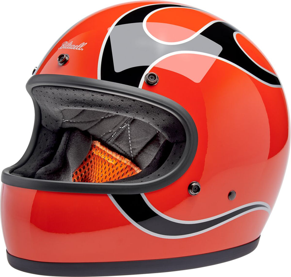 Hjelm integral gate, Gringo Flames Helmet Competition Orange — Biltwell