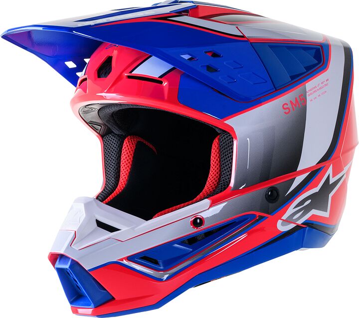Hjelm offroad, SM5 Sail Helmet Blue Gloss Gray Pink White — Alpinestars