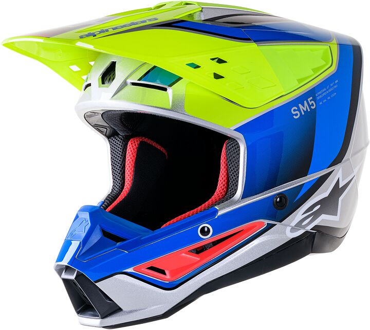 Hjelm offroad, SM5 Sail Helmet Black Blue Fluorescent Yellow Gloss Gray — Alpinestars