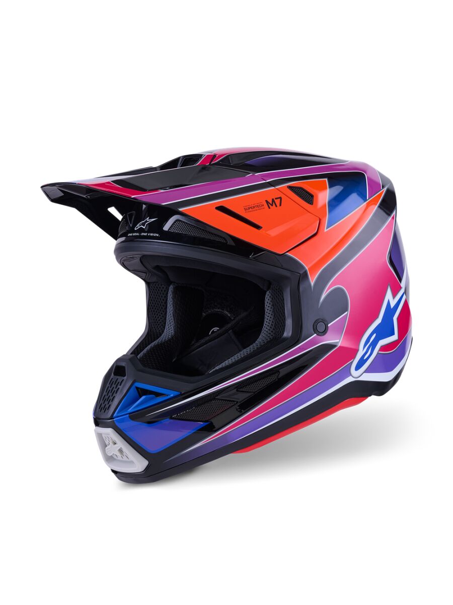 Hjelm offroad, S-M7 Fuse Helmet Blue Pink Purple — Alpinestars