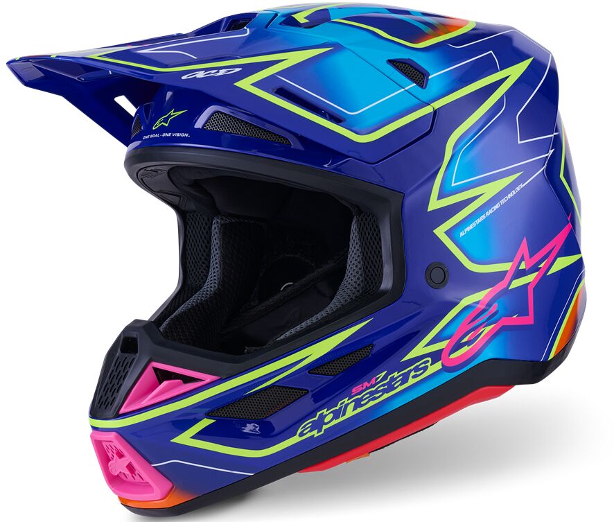 Hjelm offroad, S-M7 Cast Helmet Blue Pink Yellow — Alpinestars