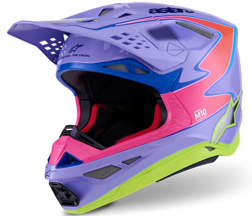 Hjelm offroad, Supertech M10 Jett Lawrence R01 Helmet Fluorescent Yellow Pink Purple — Alpinestars