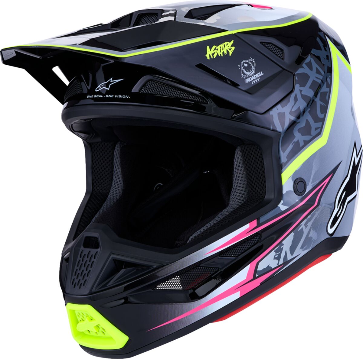 Hjelm offroad, S-M7 Blaster Helmet Black Fluorescent Yellow Gray White — Alpinestars
