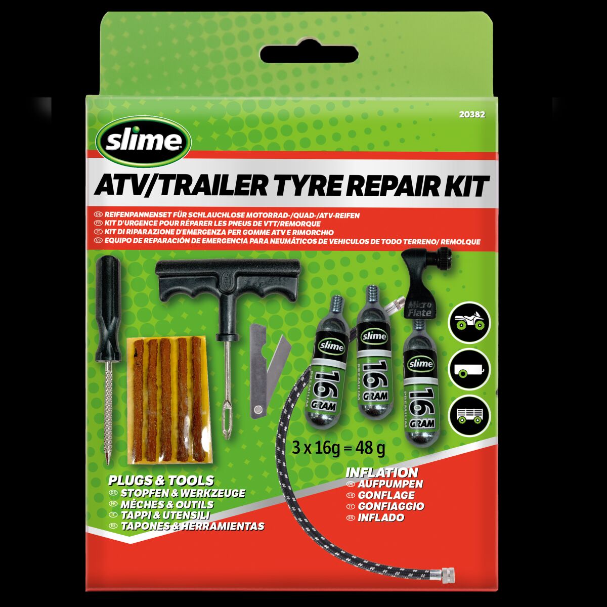 Dekkreparasjon, Tyre Plug Kit With CO2 Cartrid — Slime 20382-SLI