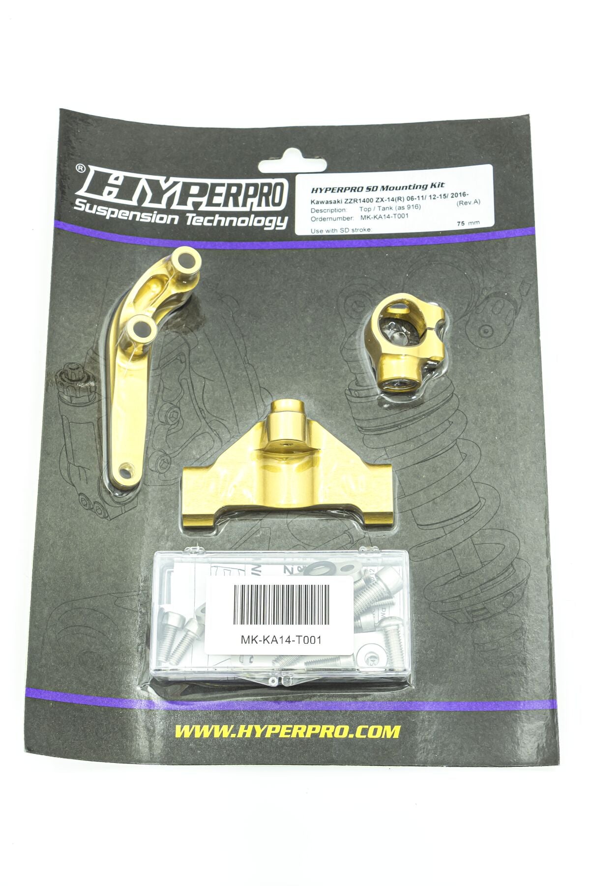 Festesett for styredemper til Kawasaki ZZR 1400 ABS — Hyperpro MK-KA14-T001