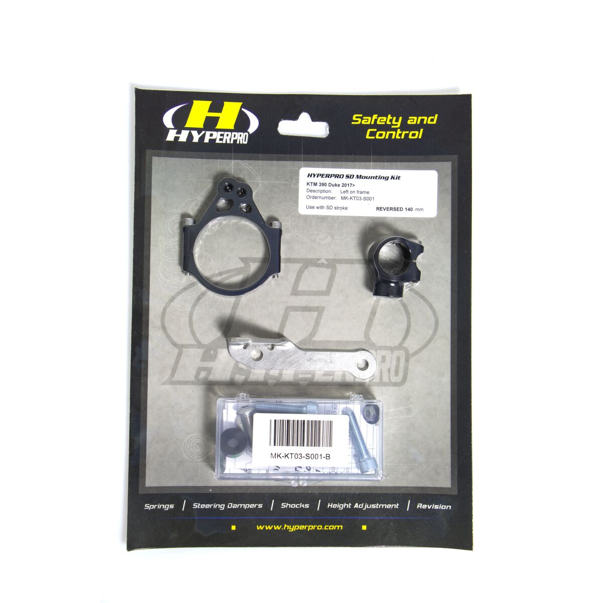 Festesett for styredemper til KTM DUKE 390 ABS — Hyperpro MK-KT03-S001-B