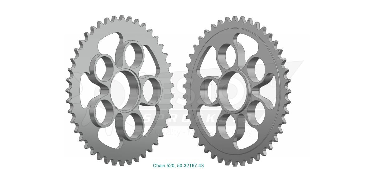 Bakdrev stål 520, 43T til Ducati HYPERMOTARD 950 ABS — Esjot 50-32167-43