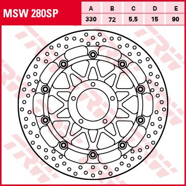 Bremseskiver gate, foran til Ducati — TRW MSW280SP