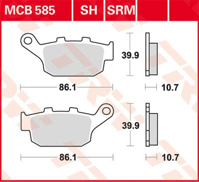 Bremseklosser organiske, bak — TRW MCB585