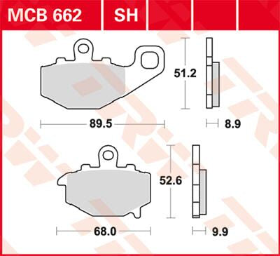 Bremseklosser sinter, bak til Kawasaki — TRW MCB662SH