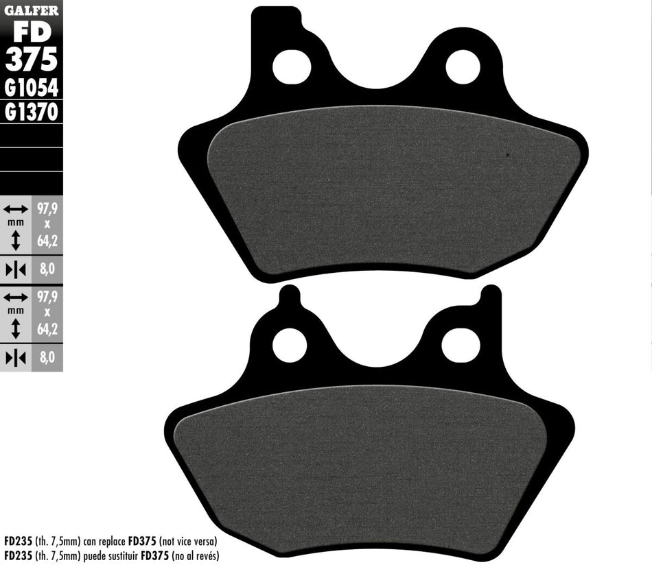 Bremseklosser organiske, foran til Harley-Davidson — Galfer FD375G1054