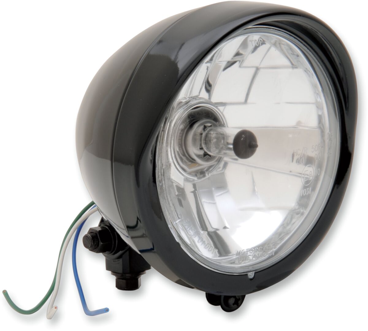 Hovedlys, Headlight Diamond-Style 5.75" Bottom-Mount Clear Lens W/ Visor Black — Drag Specialties 20-0444B