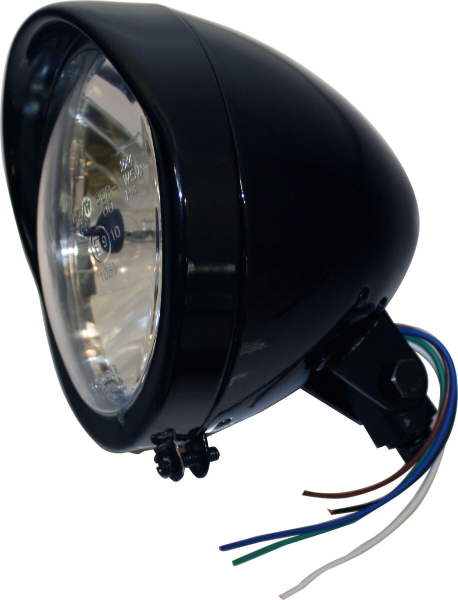 Hovedlys, Black 5-3/4" Diamond-Style Bottom-Mount Headlight Assembly With Visor — Drag Specialties 20-0444GBE