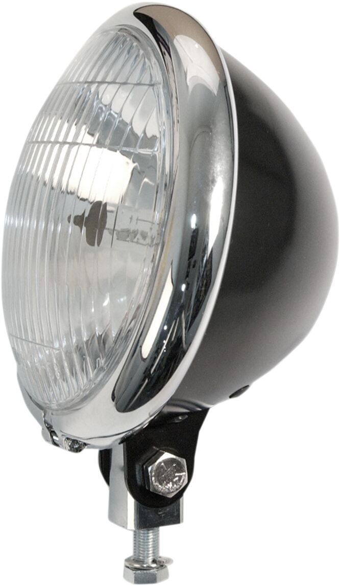 Hovedlys, HEADLAMP ASSEMBLY BATES STYLE 14,5cm BLACK WITH CHROME BEZEL — Emgo 66-84151BCSD