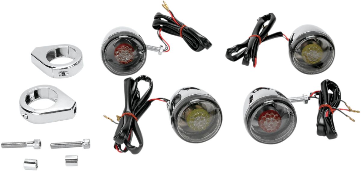 Blinklys, Turn Signal Kit Deuce RED/AMBER LED Smoke Lens — Drag Specialties 12-0212
