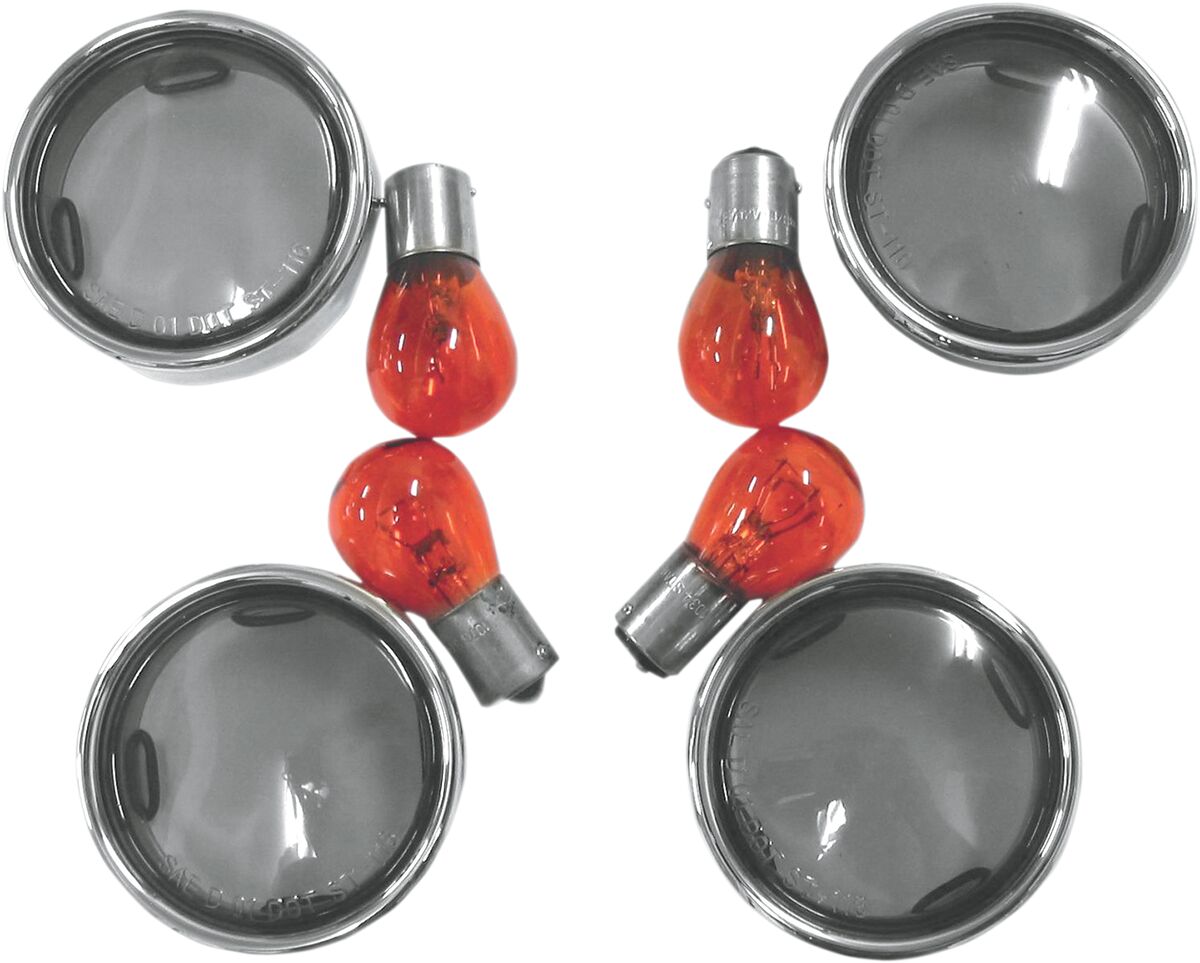 Blinklys, Turn Signal Lens Kit Oem Deuce-Style Smoke Lens W/ Chrome Trim Ring — Drag Specialties L12-0226L