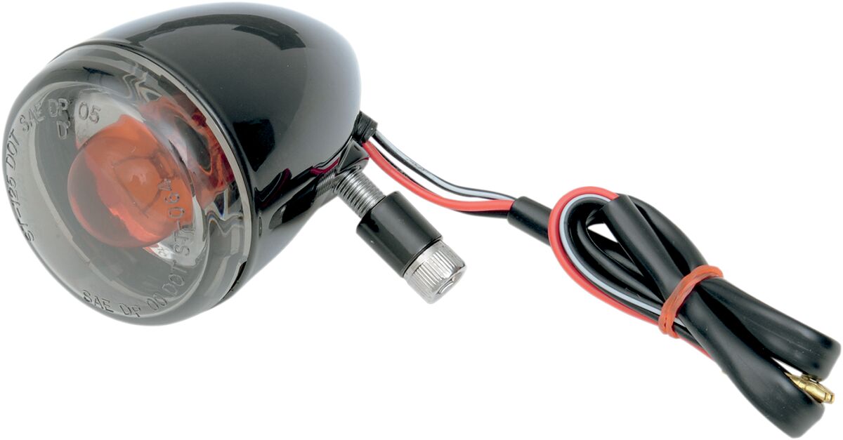 Blinklys, Turn Signal Kit Front Oem Deuce-Style Smoke Lens Gloss Black — Drag Specialties L12-0232BFDC/M