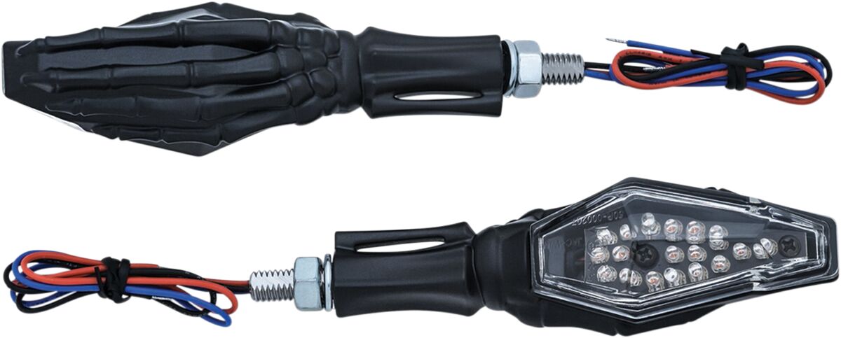 Blinklys, Skeleton Hand Turn Signal With Black Stem And Black Heads — Kuryakyn 2527