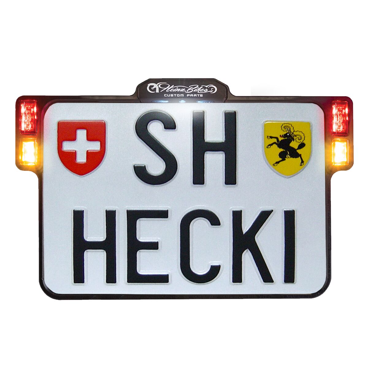 Skiltholder og skiltlys, ALL-INN 2.0 Chrome Lic Plate w/LED Light Brk & Rear (CH) — Heinz Bikes HBKZ2.0-MB-3TS-CH-C