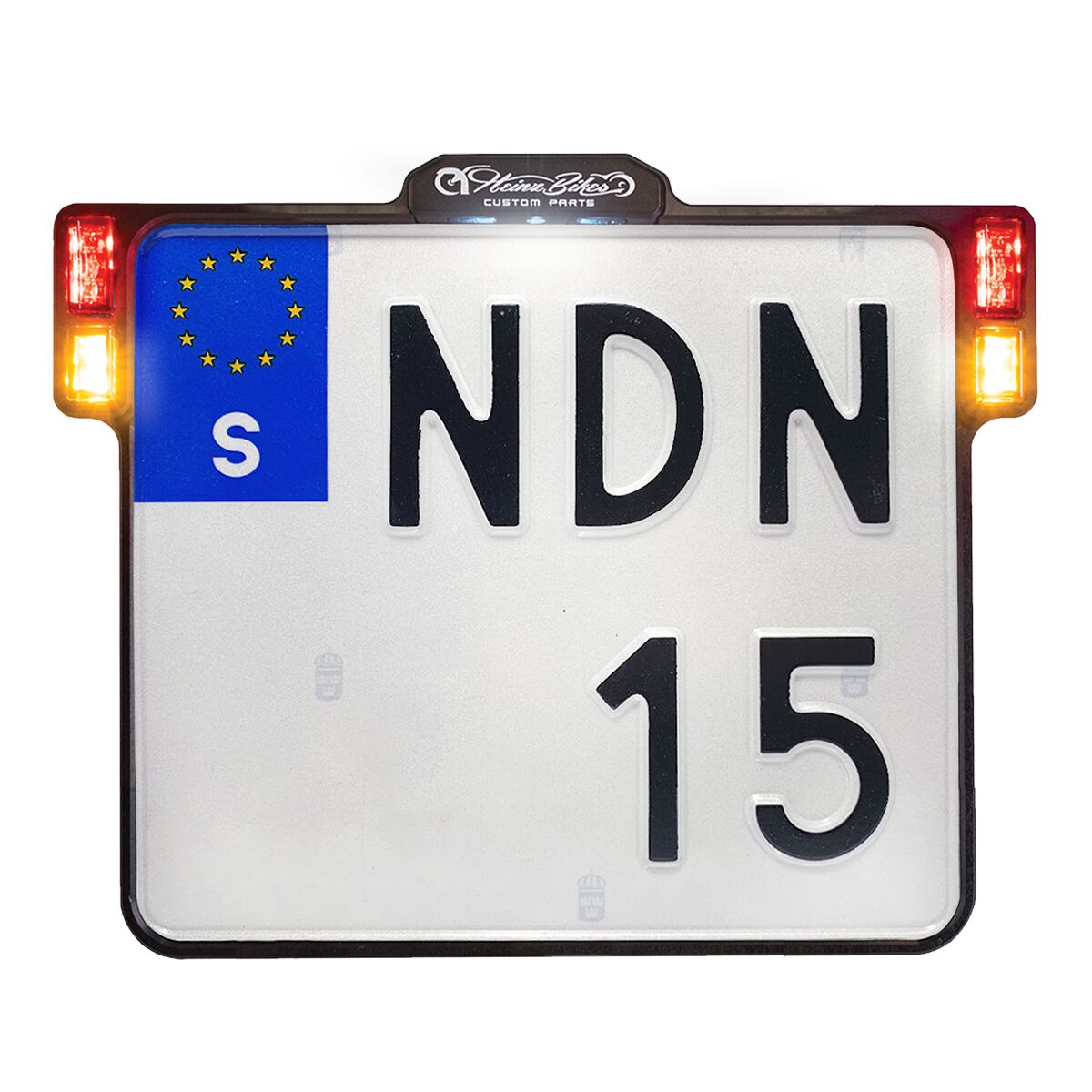 Skiltholder og skiltlys, ALL-INN 2.0 Black Lic Plate w/LED Light Brk & Rear (S) — Heinz Bikes HBKZ2.0-MB-3TS-S