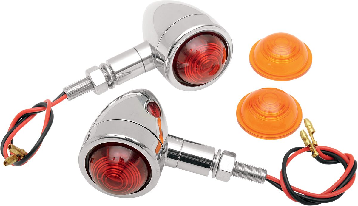 Ekstralys, Mini-Bullet Marker Lights AMBER/RED Lens Chrome — Drag Specialties 20-65921
