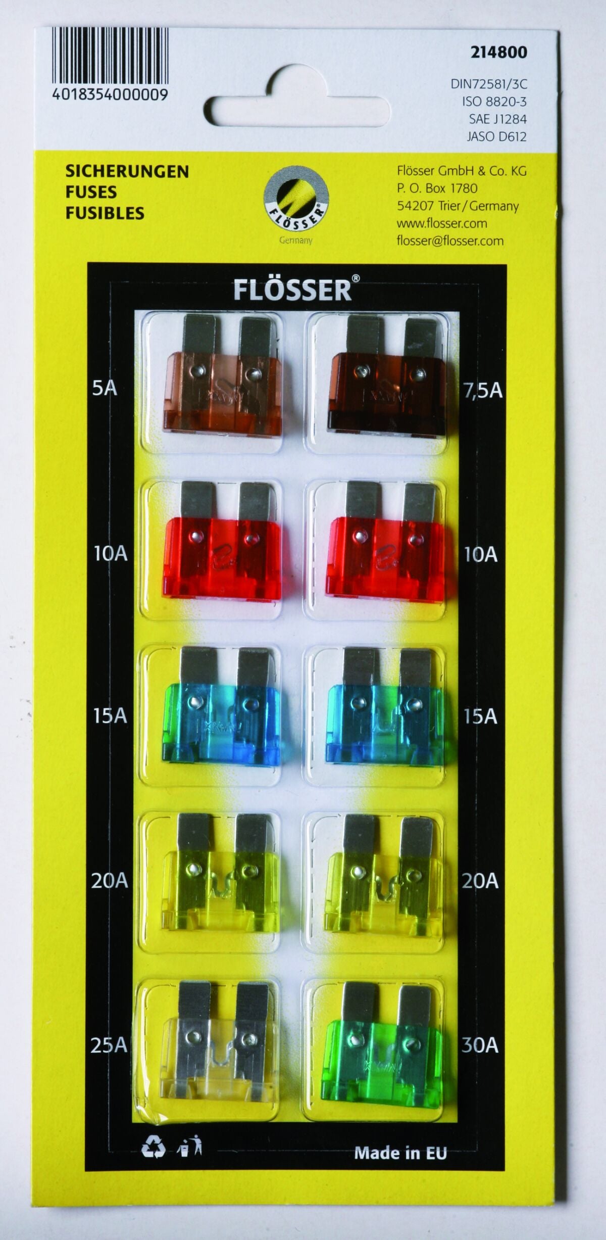 Diverse elektrisk, Fuses Standrd Assort 10 Pieces Card — Flosser 214800