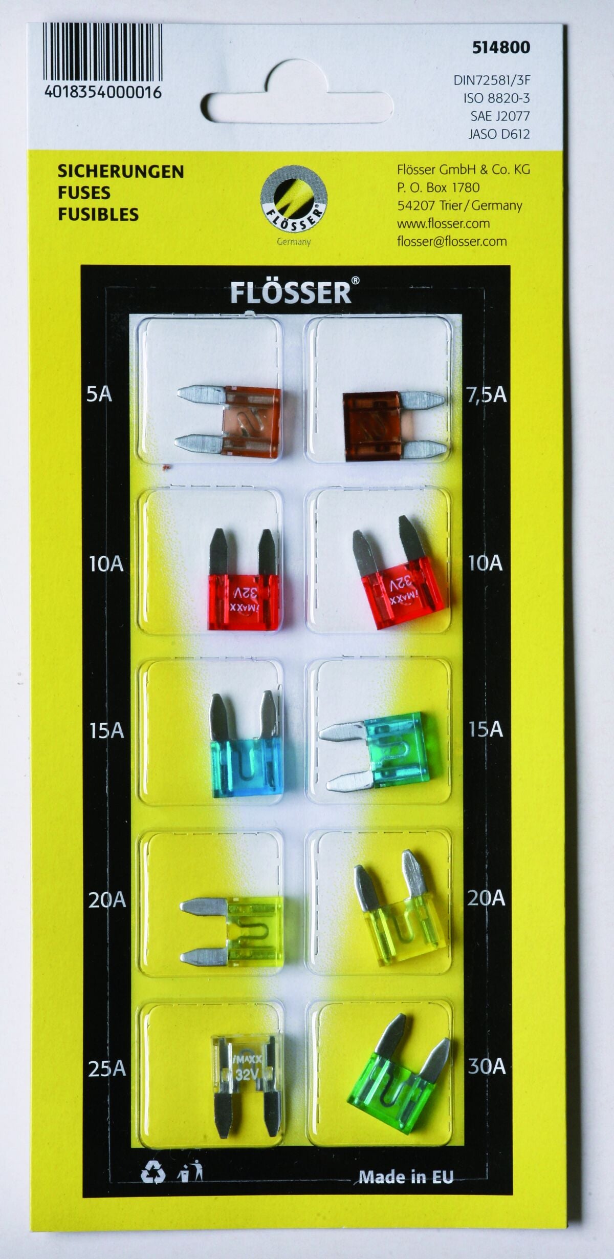 Diverse elektrisk, Fuses Mini 10 Pieces Card — Flosser 514800