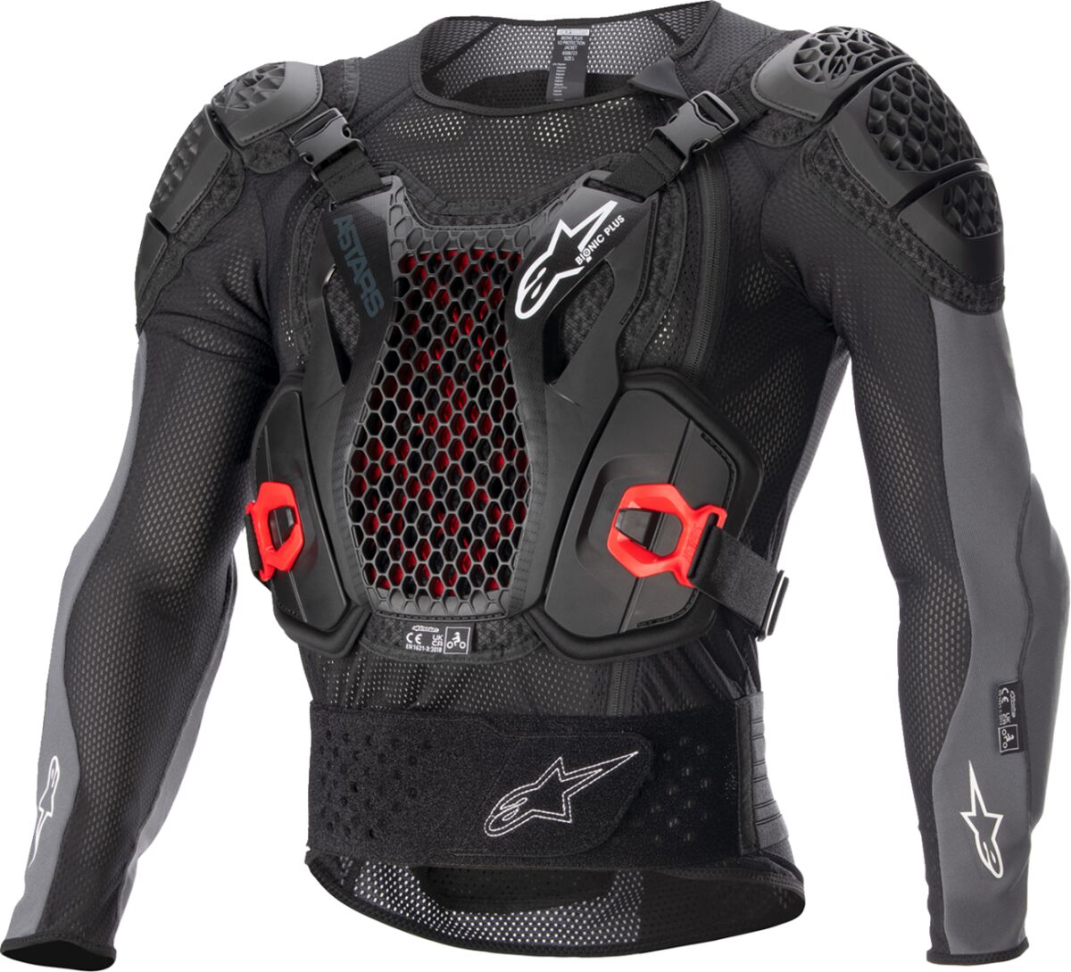 Brystbeskyttere, Bionic Plus v2 Protection Jacket Black Gray Red — Alpinestars