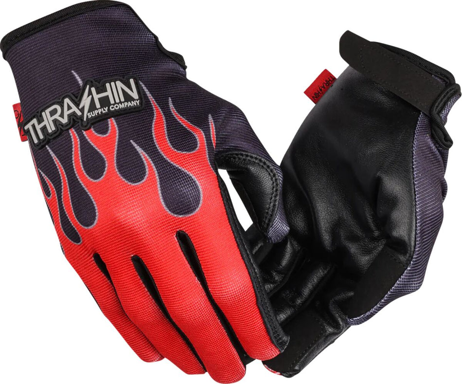 Hansker gate sport, Stealth Leather Palm Flame Gloves Black Red — Thrashin Supply