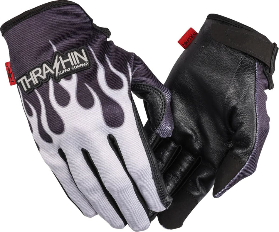 Hansker gate sport, Stealth Leather Palm Flame Gloves Black Gray — Thrashin Supply