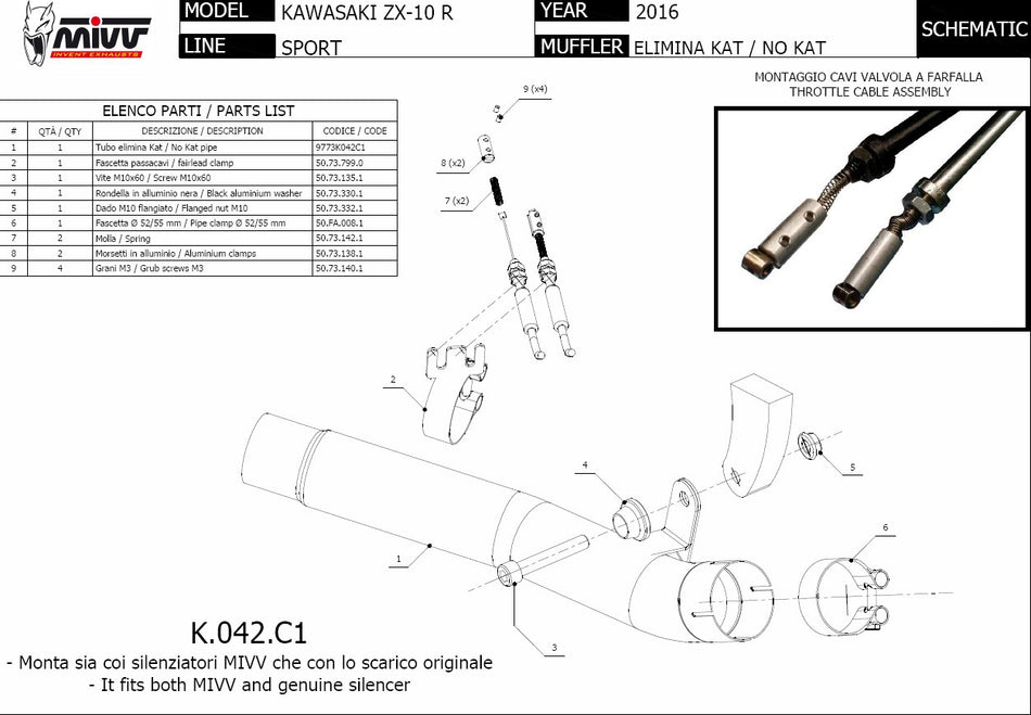 Link-pipe Mivv Kawasaki ZX-10R (16-24) inox Fjerner kat