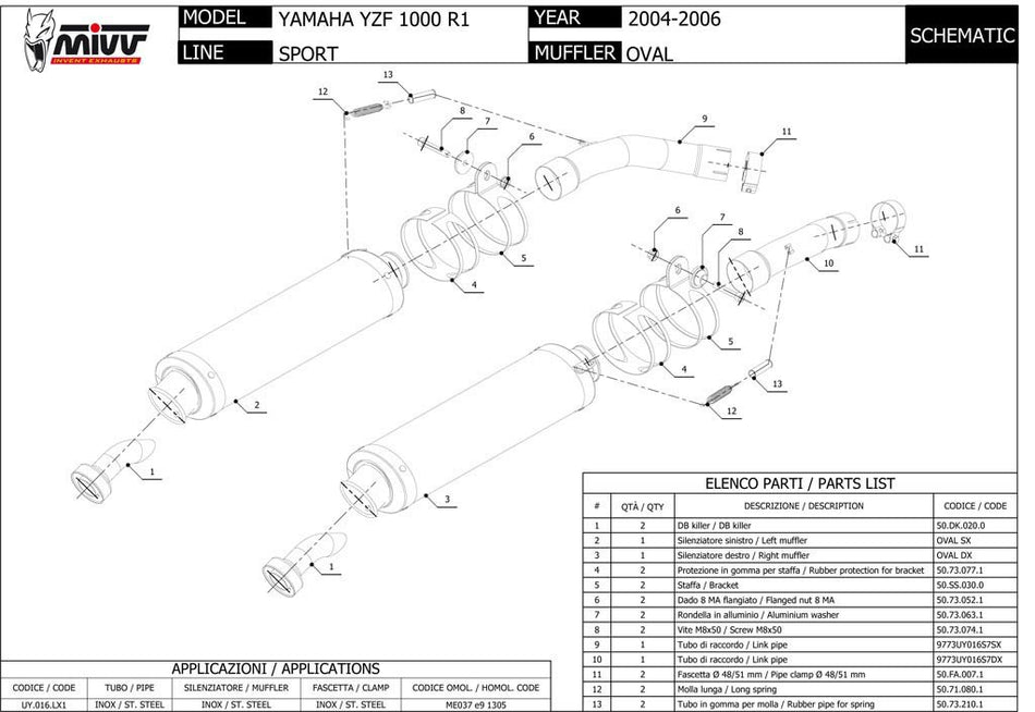 MIVV Yamaha YZF 1000 R1 04-06 oval inox