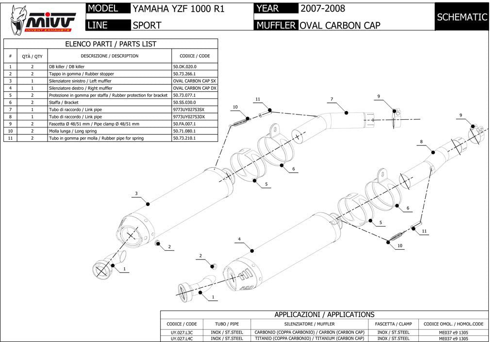 MIVV Yamaha YZF 1000 R1 (07-08) oval carbon (C)