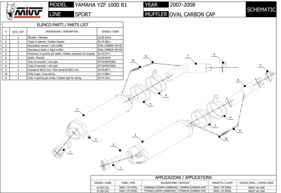 MIVV Yamaha YZF 1000 R1 (07-08) oval carbon (C)