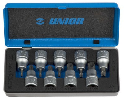 Unior Set of screwdriver sockets with TX profile 1/2 in metal box (torx)