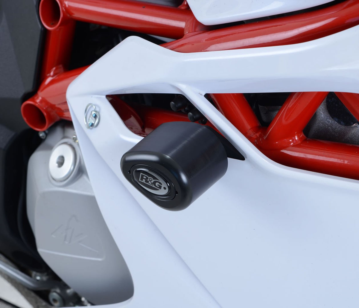 R&G Aero no-cut Frame Sliders, white, MV Agusta F4 1000R '10- / F4RR / F4 RC '15-