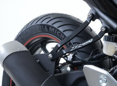 R&G Eksos Brakett & left hand footrest blanking plate (kit), black, Yamaha YZF-R25 '14- / YZF-R3 '15-