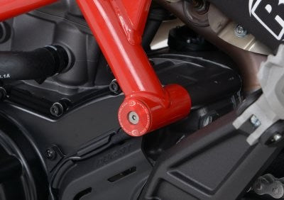 R&G Frame Plug, red aluminium, LHS or RHS, Ducati Hypermotard 821/939/939SP/950, Hyperstrada 821/939, DesertX '22-