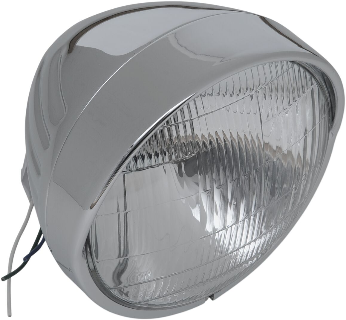 Hovedlys, Headlight 6.5" W/ Visor Grooved Chrome 60/55W — Drag Specialties 20-0338-BXLB1