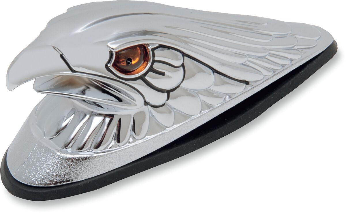 Ekstralys, Chrome Eagle Head W/ Amber Eyes Large Front Fender Ornament — Drag Specialties 72924